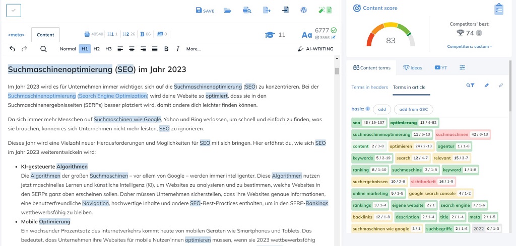NeuronWriter Content Editor