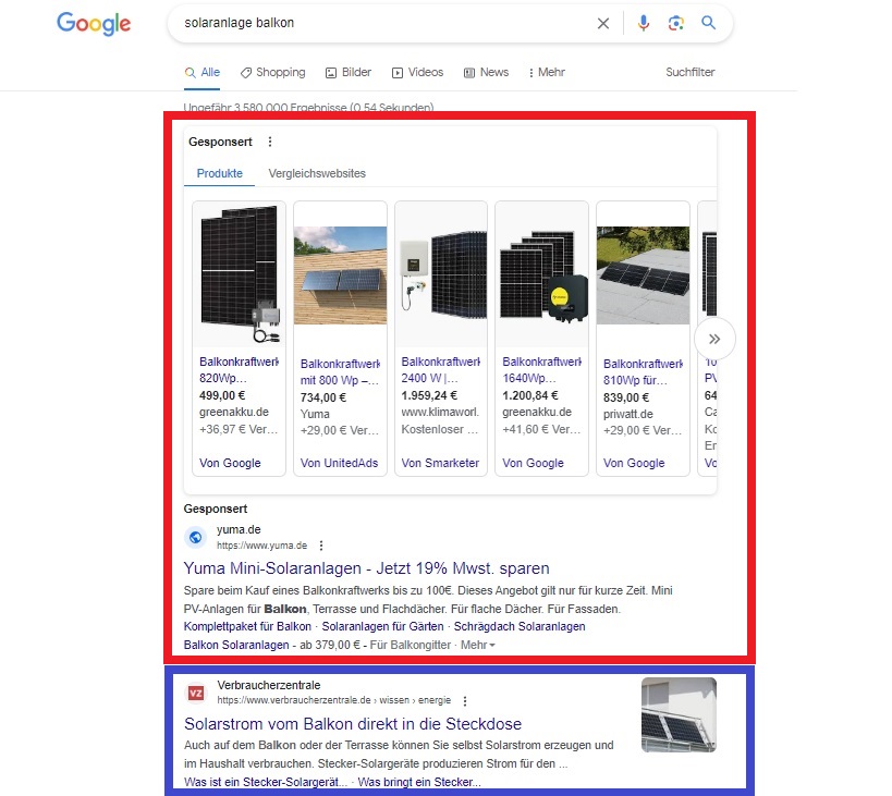 Schäfer SEO - Screenshot SEO vs SEA