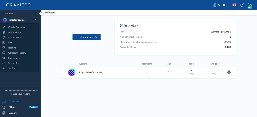 Schäfer SEO - Gravitec Dashboard