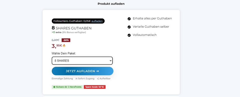 Schäfer SEO - FollowHero Shares aufladen