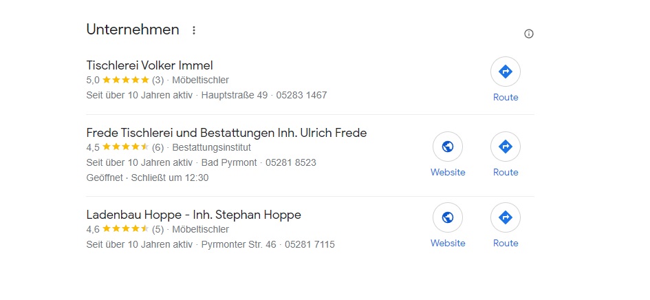 Google My Buisness Screenshot von Handwerksbetrieb